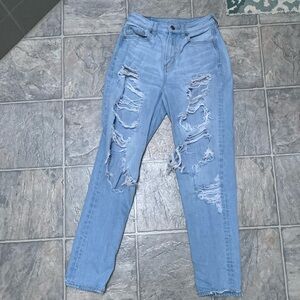 American Eagle Straight Leg Ripped Blue Jeans; Size 00